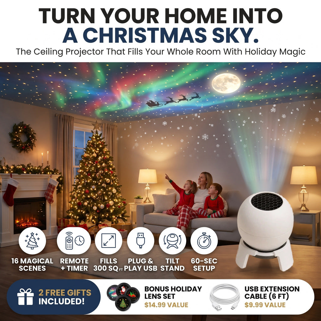 TheXmasGlow ceiling projector - turn your home into a Christmas sky, 2 free gifts included