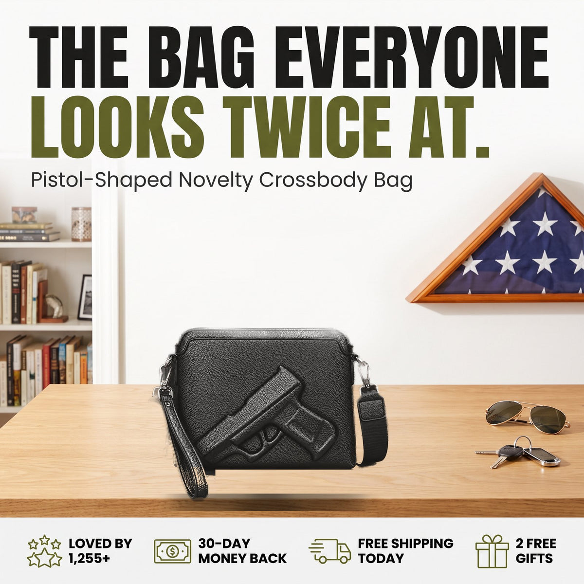 Veteran Vault pistol-shaped novelty crossbody bag - the bag everyone looks twice at
