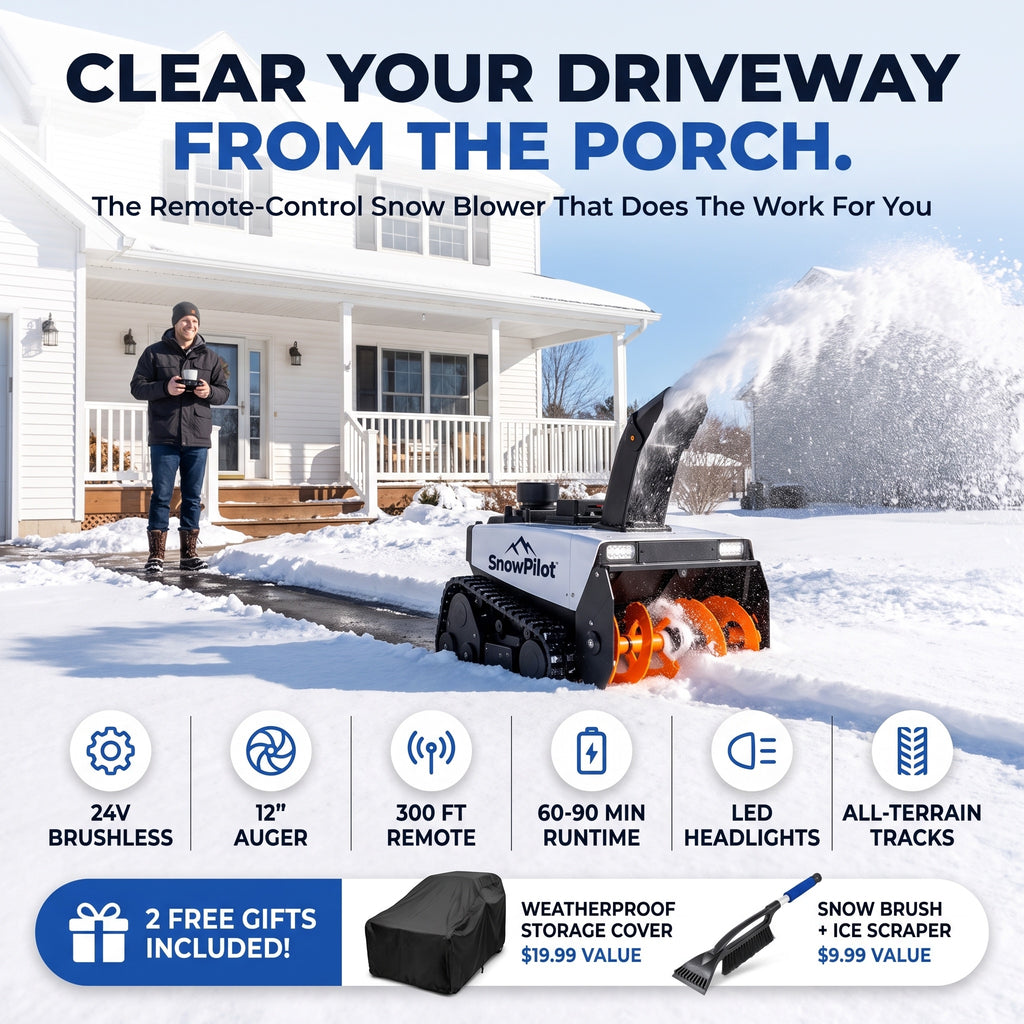 SnowPilot remote-control snow blower - clear your driveway from the porch, 2 free gifts included