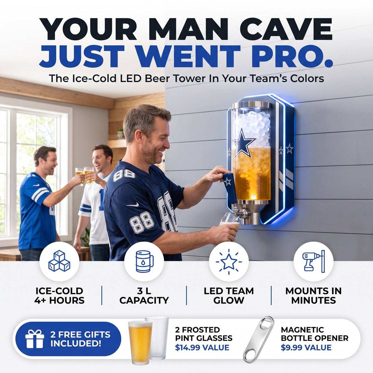 LED beer tower - your man cave just went pro, 2 free gifts included