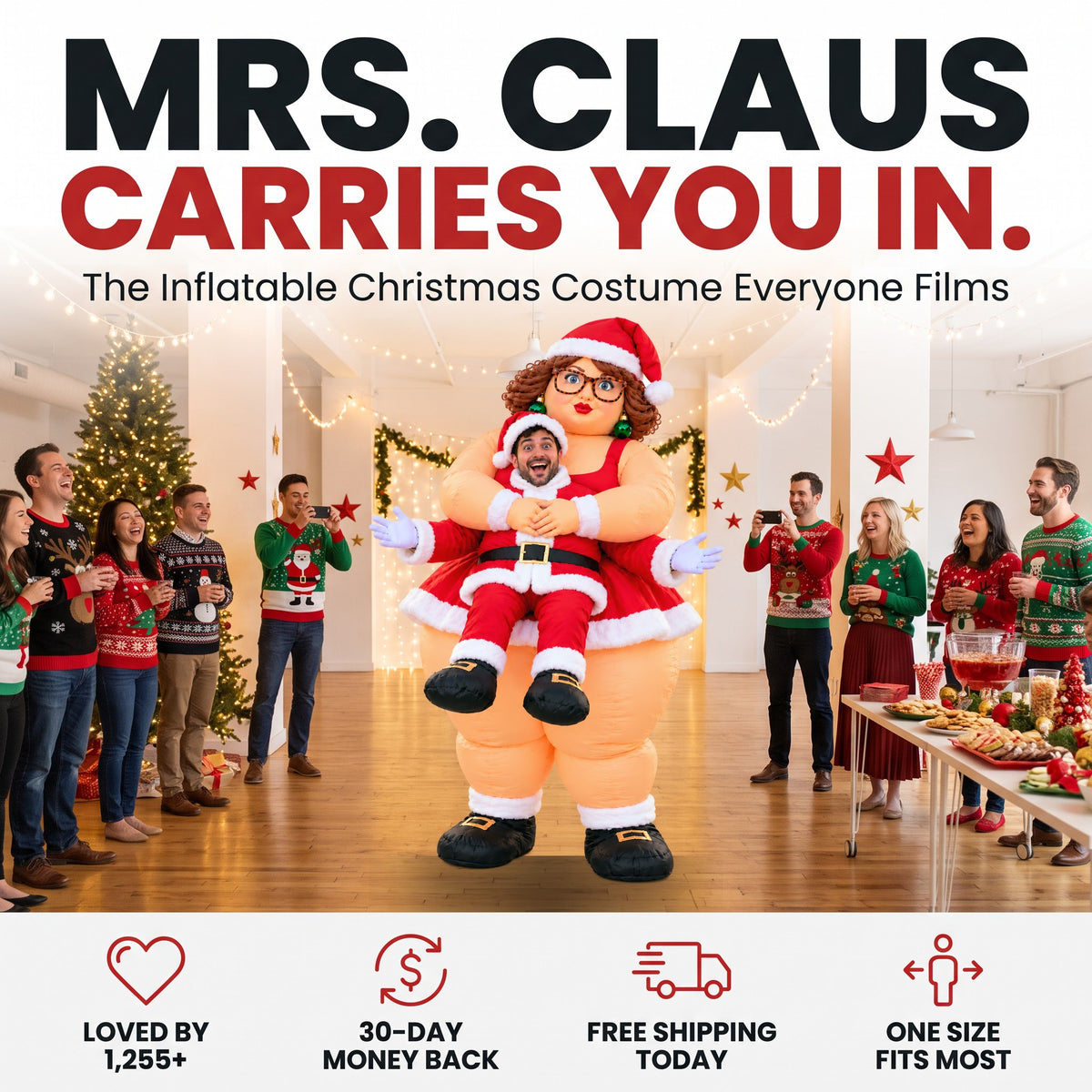 Santa Wife inflatable costume - Mrs. Claus carries you in, the Christmas costume everyone films