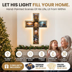 Living Light Cross - let His light fill your home, hand-painted scenes lit from within, 2 free gifts included