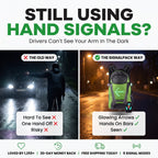 Still using hand signals? The SignalPack way: glowing arrows, hands on the bars