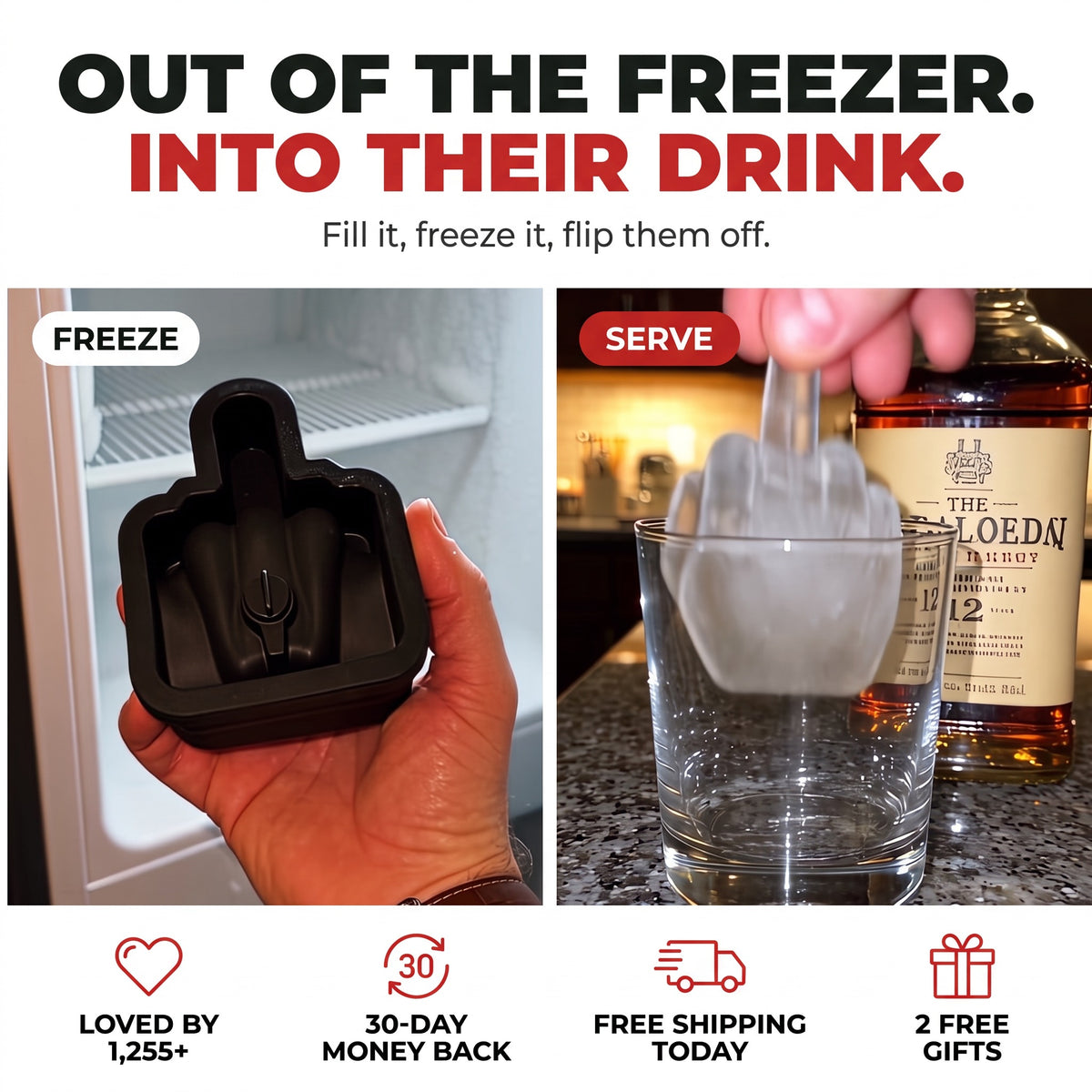 Out of the freezer, into their drink
