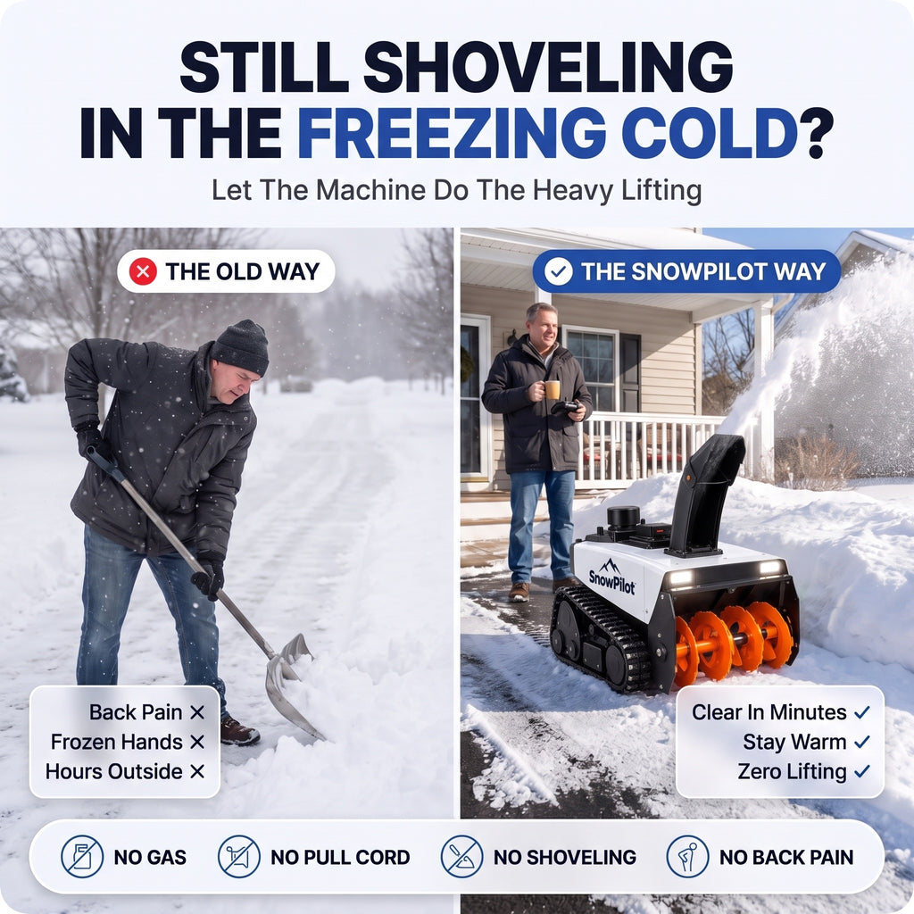 Still shoveling in the freezing cold? The old way vs the SnowPilot way