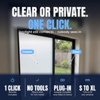 One click remote switches the film from clear to frosted