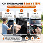 On the road in 3 easy steps: stick it, plug it, click it