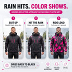 Rain hits, color shows: suit up, hit the rain, ride loud