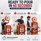 Ready to pour in 60 seconds: lift the globe, add ice core and beer, pull and pour