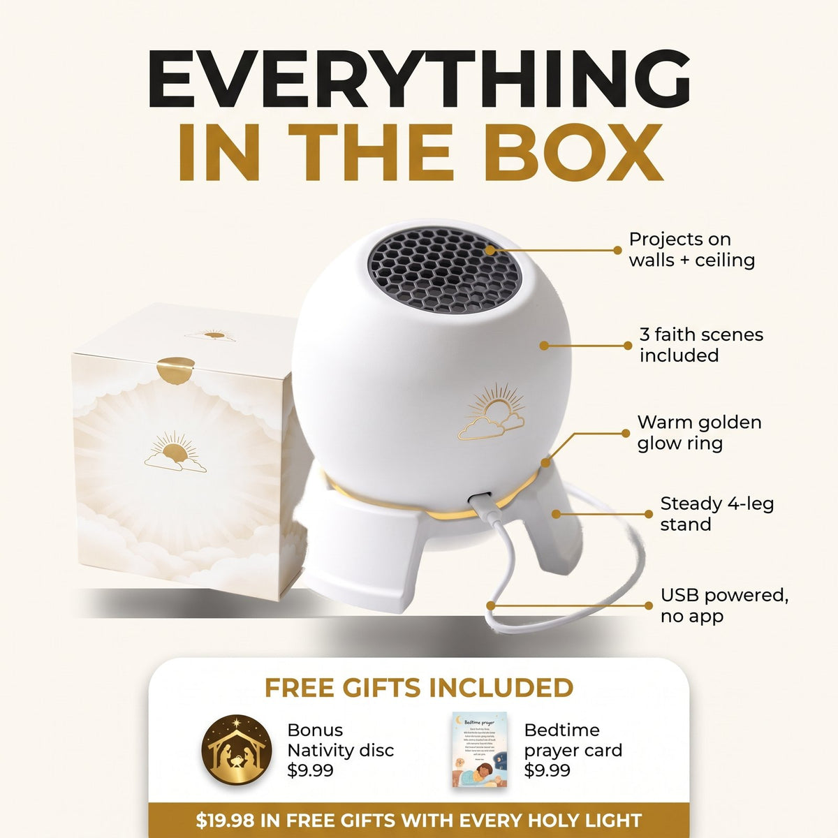 Everything in the box + free Nativity disc and prayer card