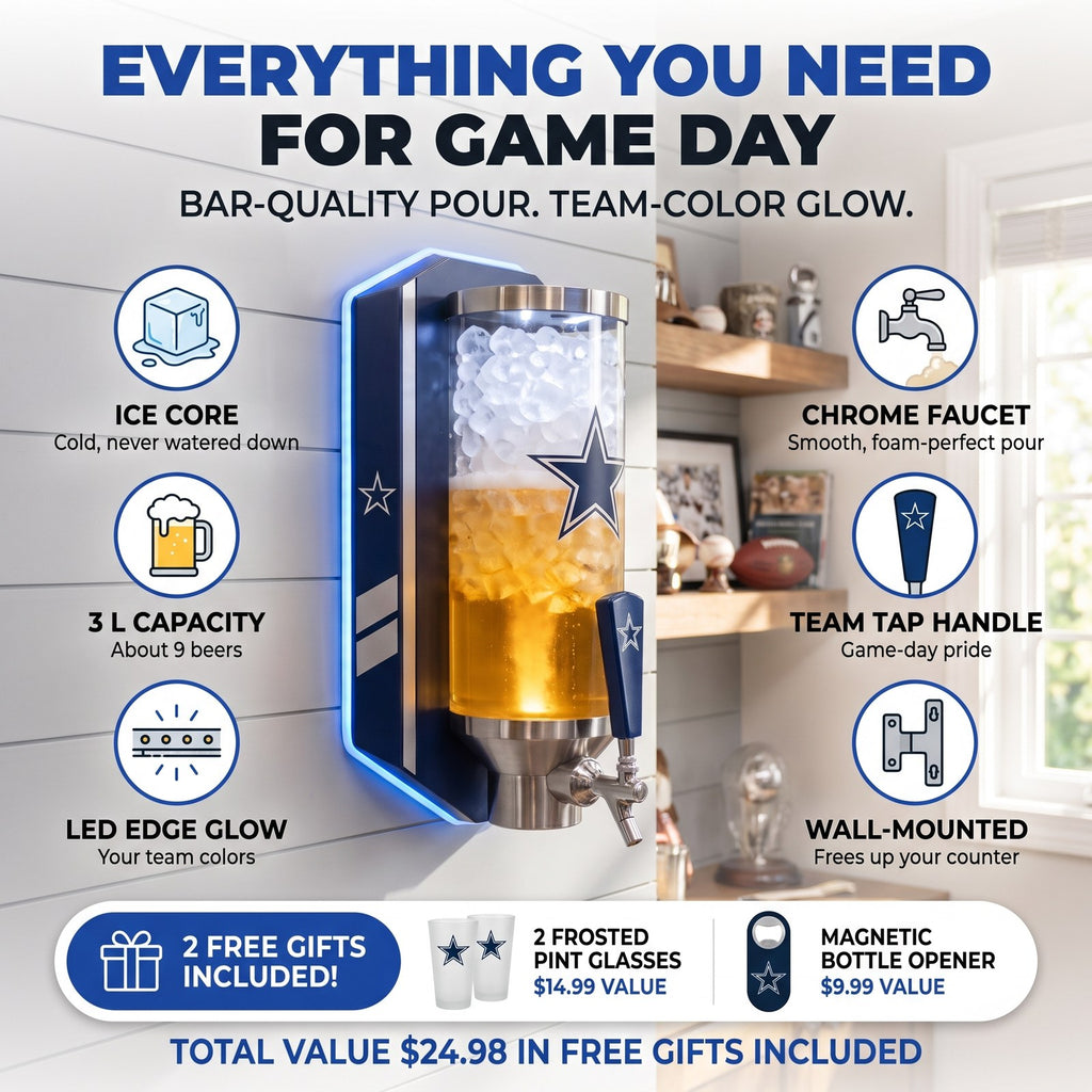 Everything you need for game day - ice core, 3 L, LED glow, chrome faucet, team tap handle