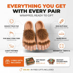 Everything you get with every pair - faux fur, sculpted toes, non-slip sole, gift-ready box
