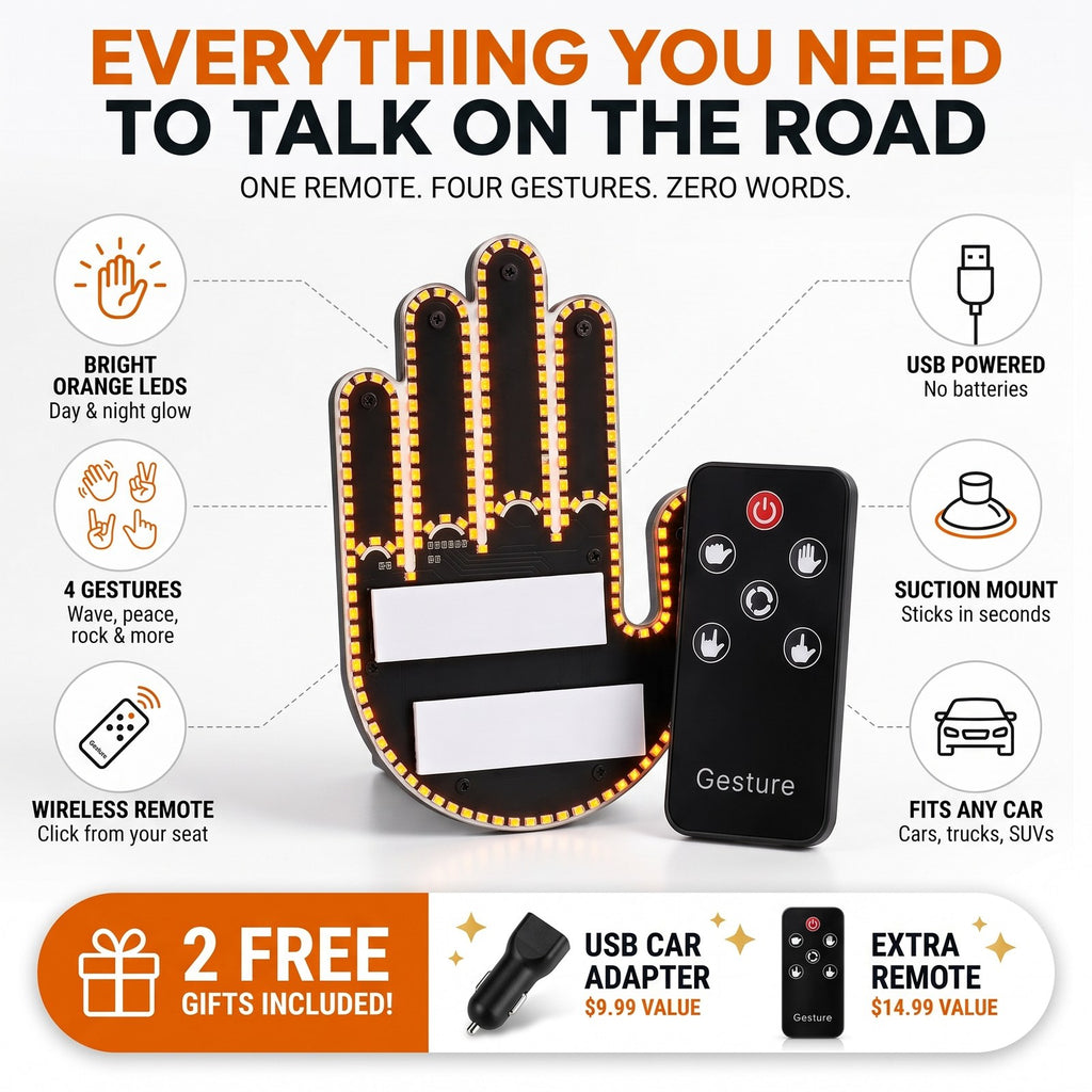 Everything you need to talk on the road - orange LEDs, 4 gestures, wireless remote, USB, suction mount
