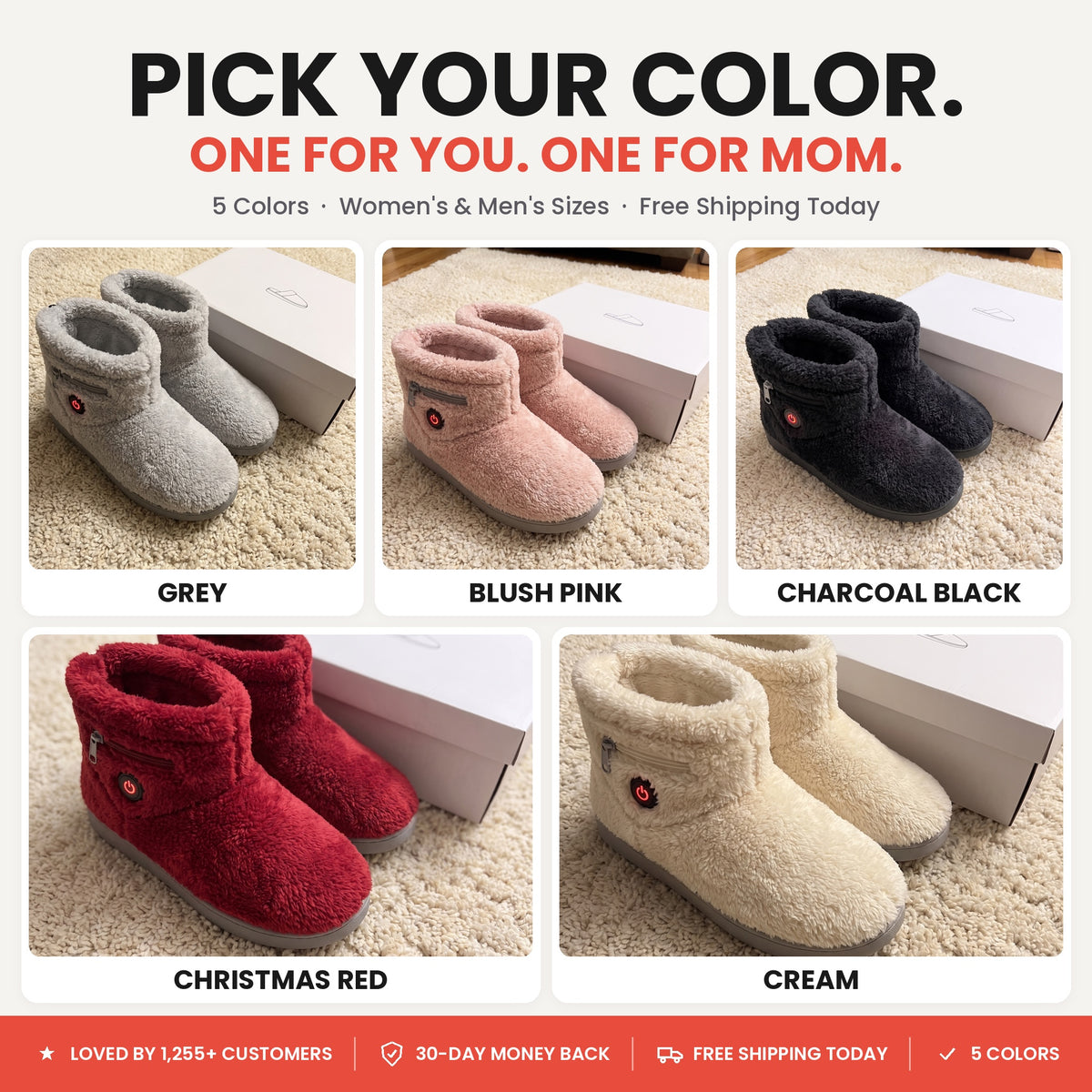 Pick your color - grey, blush pink, charcoal black, Christmas red, cream