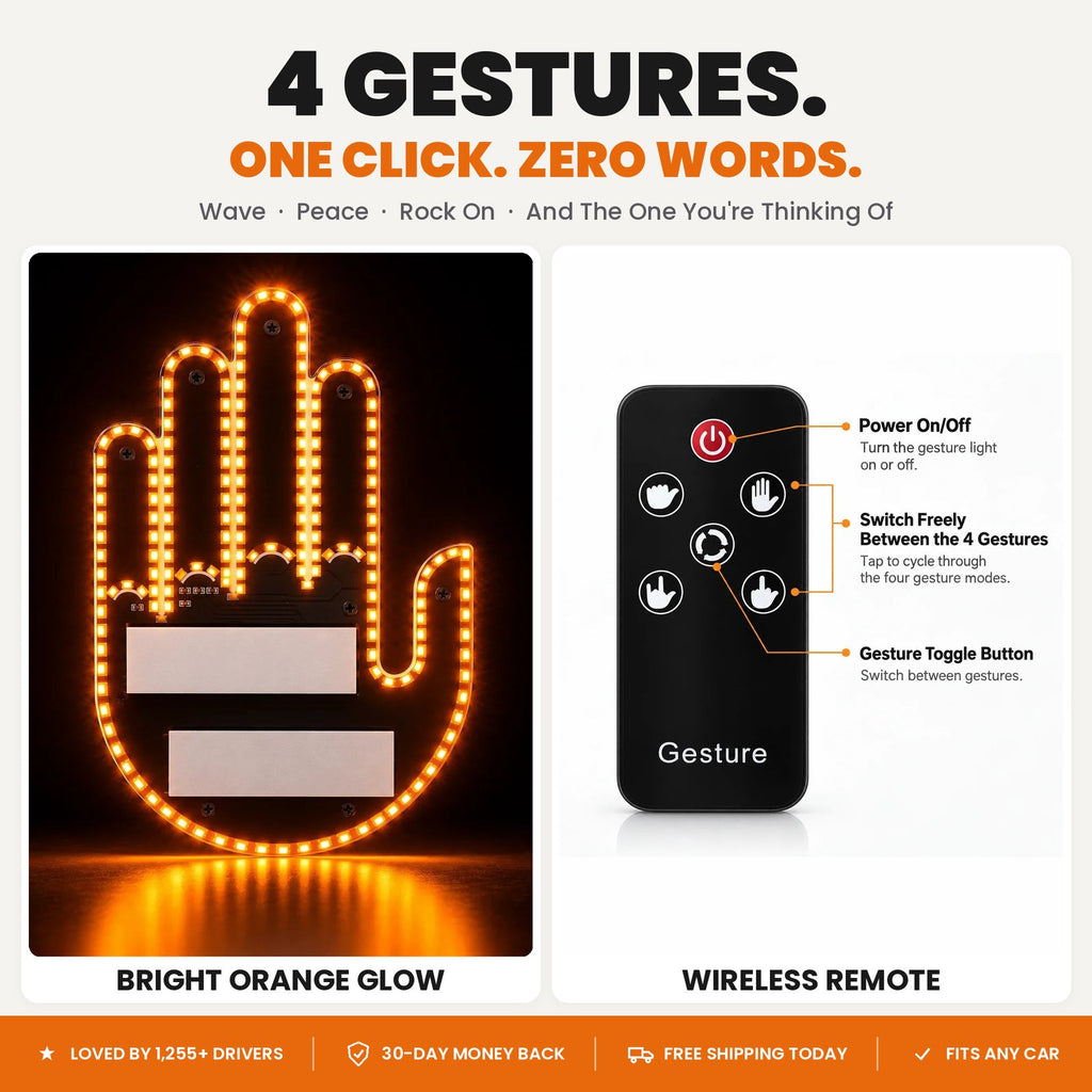 4 gestures, one click, zero words - bright orange glow and wireless remote