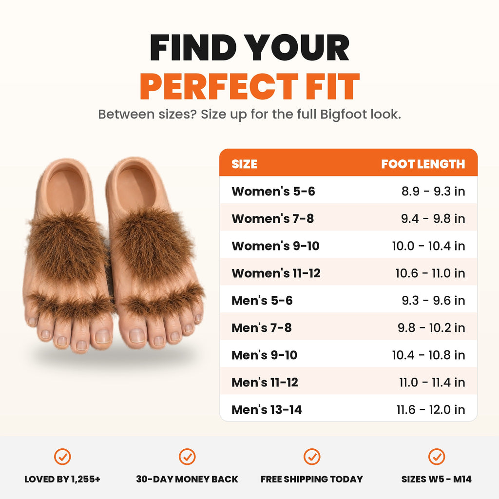 Yeti Or Not size chart - women's 5 to men's 14