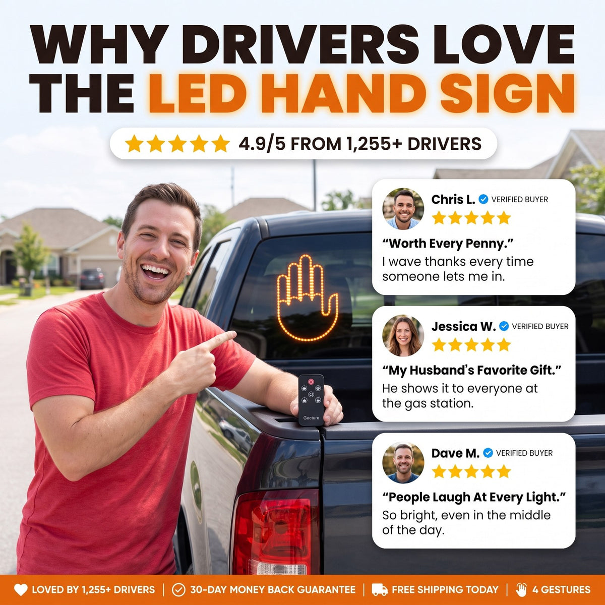 Why drivers love the LED hand sign - 4.9/5 from 1,255+ drivers