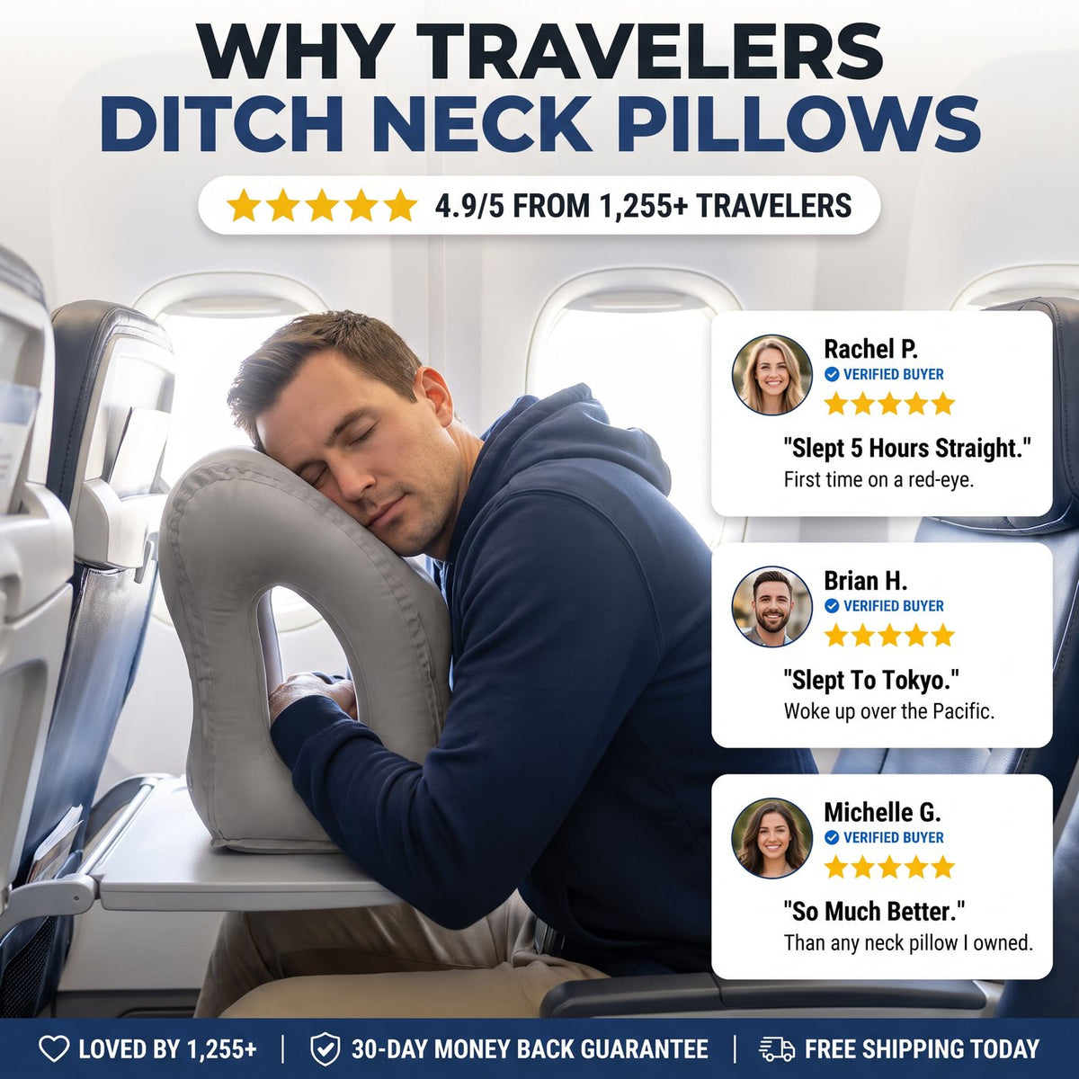 Why travelers ditch neck pillows - 4.9/5 from 1,255+ travelers