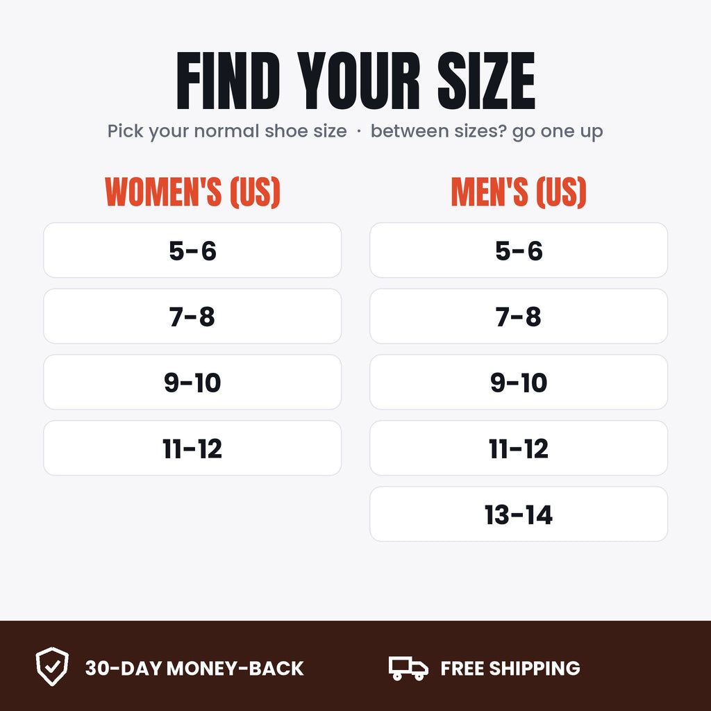 Size guide: pick your normal shoe size, women's and men's US sizes