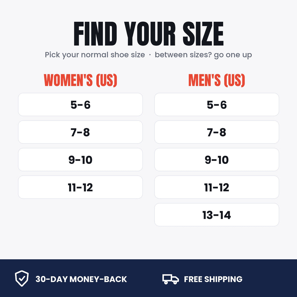 Size guide: women's US 5-6, 7-8, 9-10, 11-12 and men's US 5-6, 7-8, 9-10, 11-12, 13-14