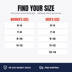 Size guide: women's US 5-6, 7-8, 9-10, 11-12 and men's US 5-6, 7-8, 9-10, 11-12, 13-14