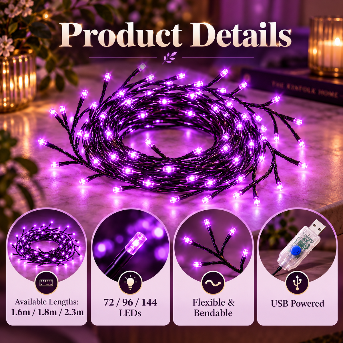 AmberVine™ | Enchanted Purple LED Branch Lights