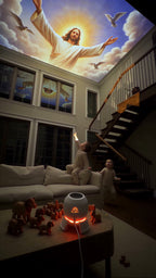 Jesus with angels projected on the ceiling