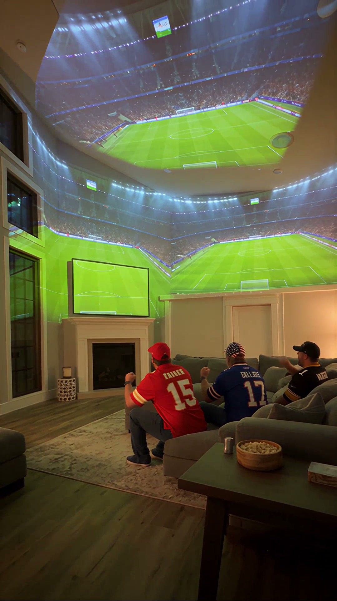 Football stadium projected in the living room on game day