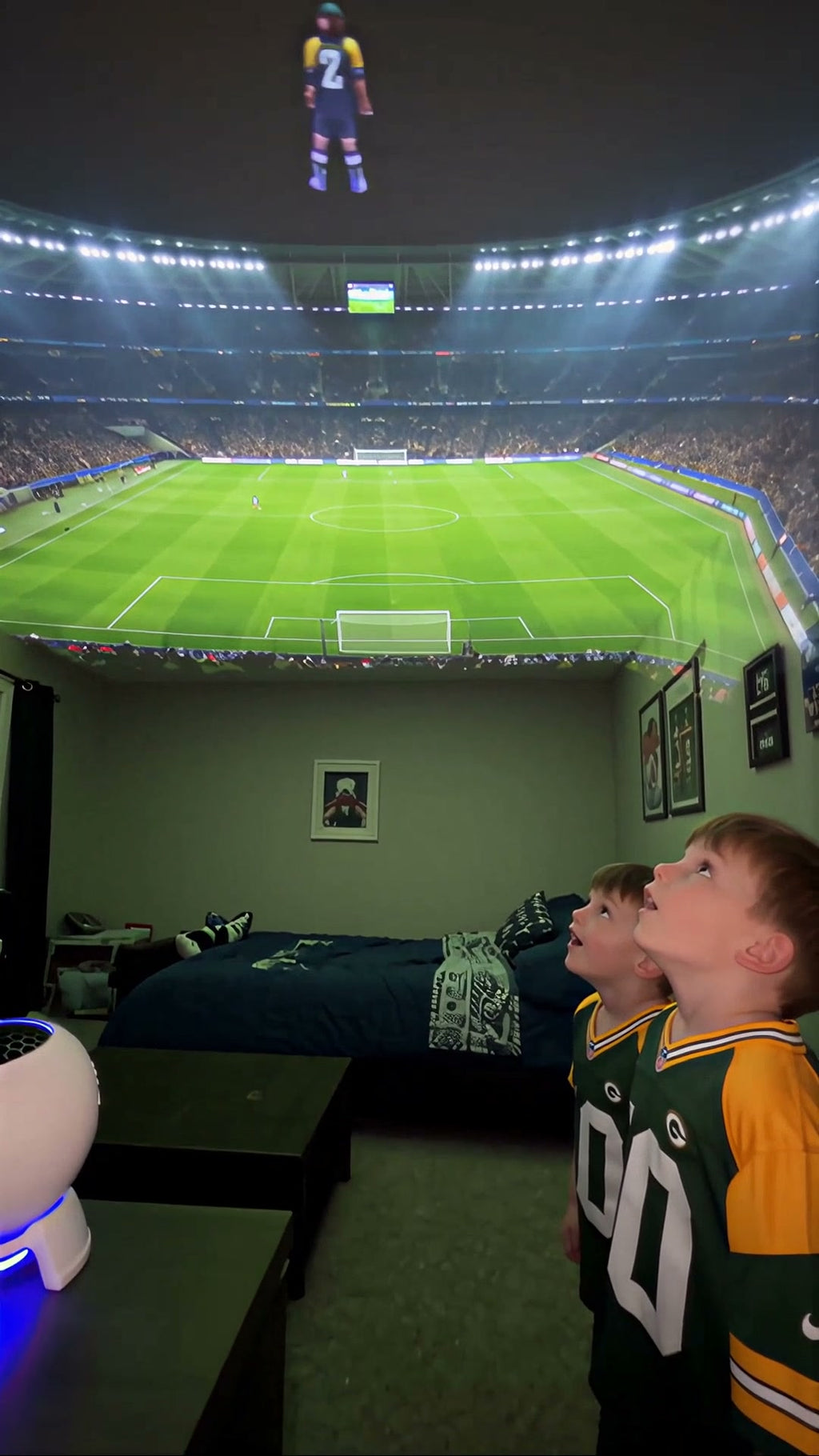 Football stadium projected on the bedroom ceiling