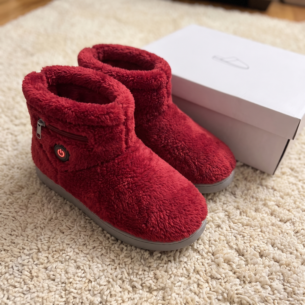 Heated slippers in Christmas Red